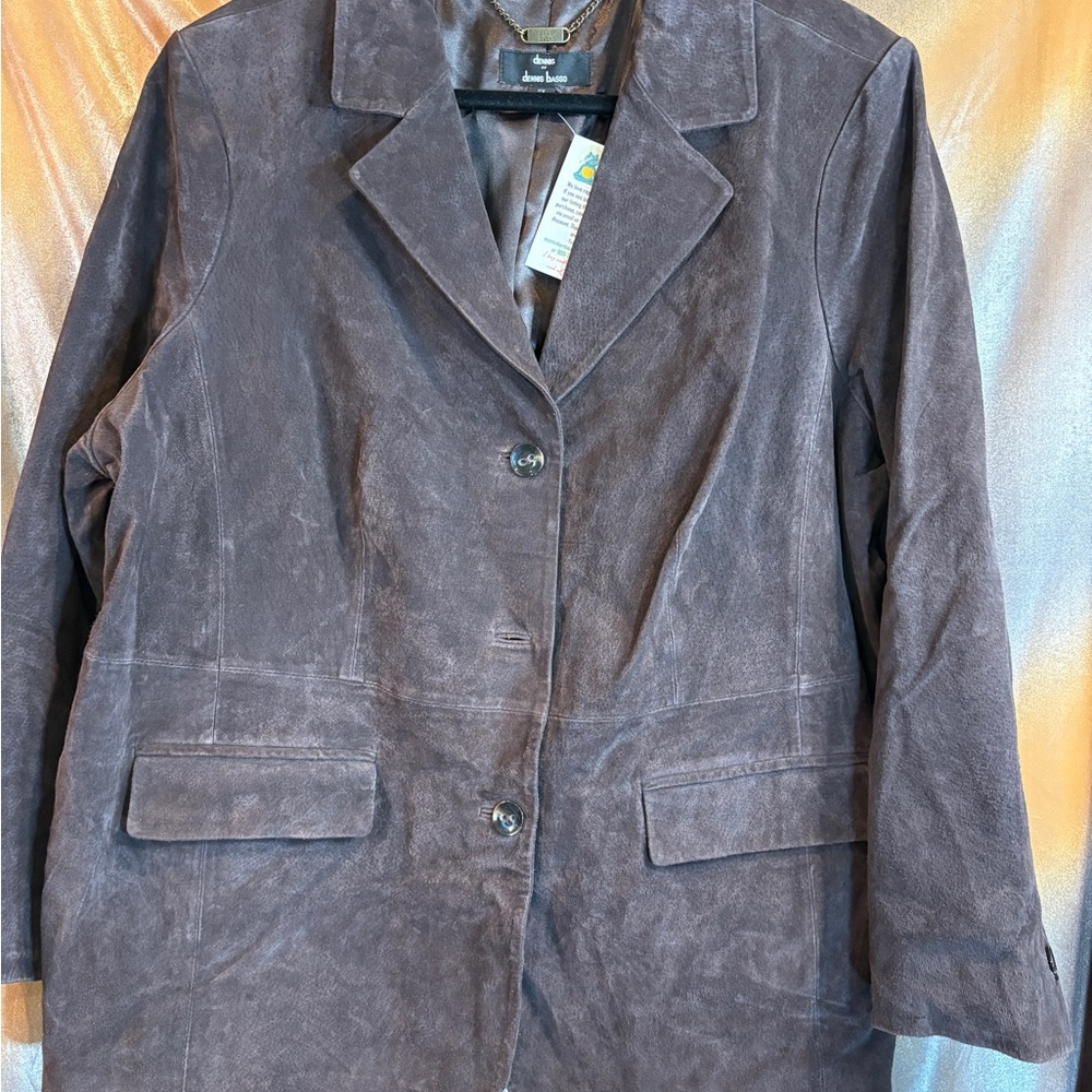 Women's brown Suede Jacket Dennis Basso 2x 52” chest 500